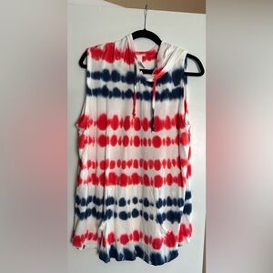 Lane Bryant Americana Tie Dye Sleeveless Hoodie Red White Blue NWT 20W